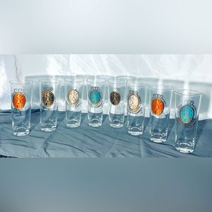 (2 sets of 4) Vintage Lion Crest of Arms Glass Tumblers with Crown 🍺